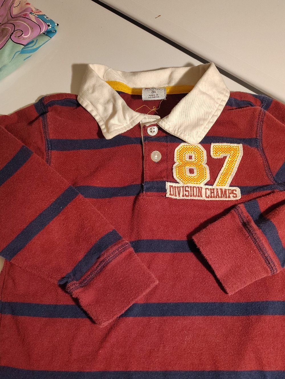 healthtex Red & Navy Striped '87 Division Champs' Rugby Polo